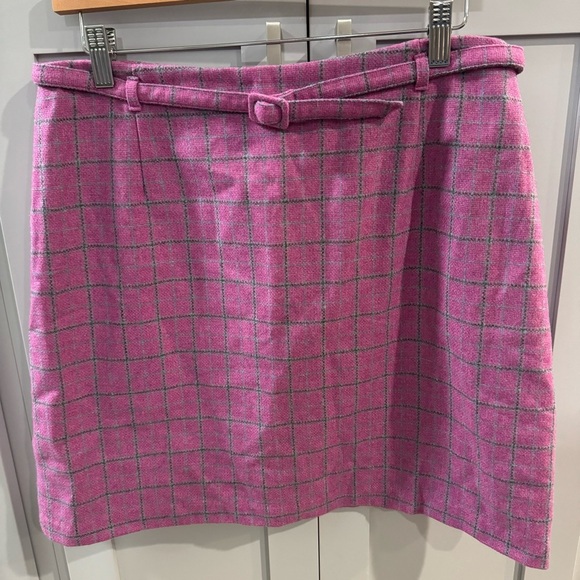 J. Crew Mini Skirt Plaid Pink Purple Belted A-Line sz 14 Academia Gilmore Girls - Picture 1 of 6